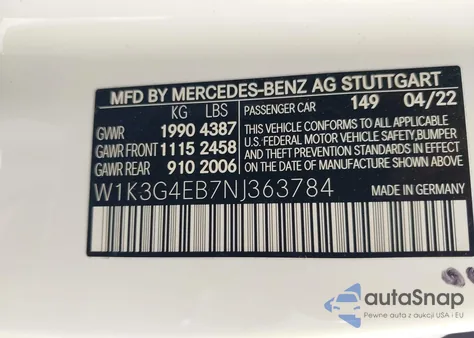 2022 Mercedes-Benz A 220 from USA, damaged, VIN W1K3G4EB7NJ363784